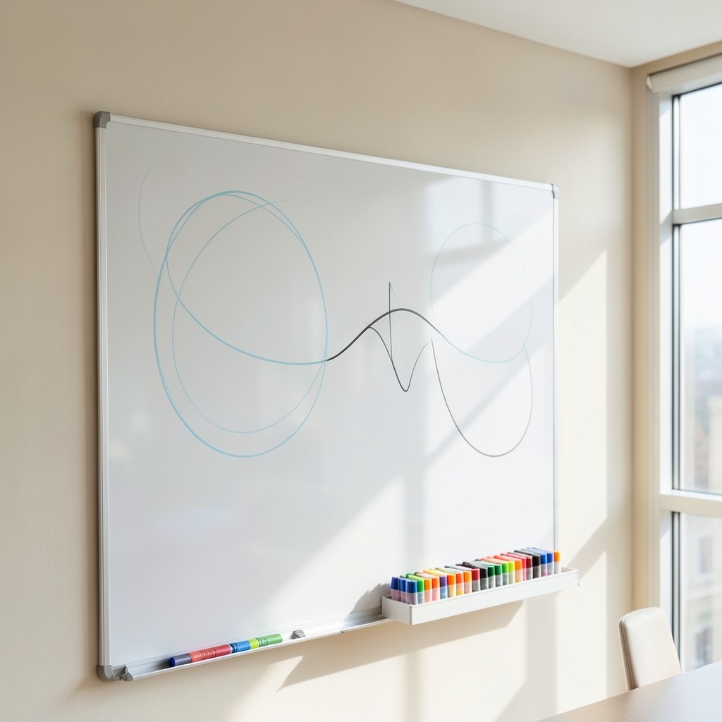 Whiteboard with queue names circled beside a simple volume sketch
